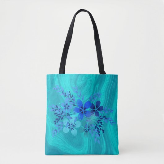 Blauer Marmor mit Blume Tasche (Vorderseite)