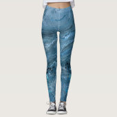 Blauer Marmor mit einer Rose auf jedem Bein Leggings (Vorderseite)