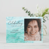 Blauer Marmor mit Foto-Feier des Lebens Einladung (Stehend Vorderseite)