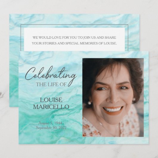 Blauer Marmor mit Foto-Feier des Lebens Einladung (Vorne/Hinten)