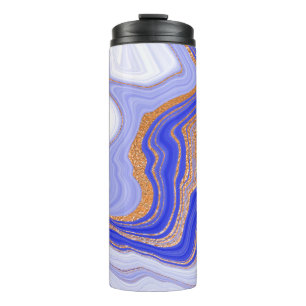 Blauer Marmor mit goldener Textur Thermosbecher