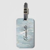 Blauer Marmor mit Mit Monogramm Gepäckanhänger (Vorderseite Vertikal)