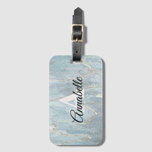 Blauer Marmor mit Mit Monogramm Gepäckanhänger (Vorderseite Vertikal)