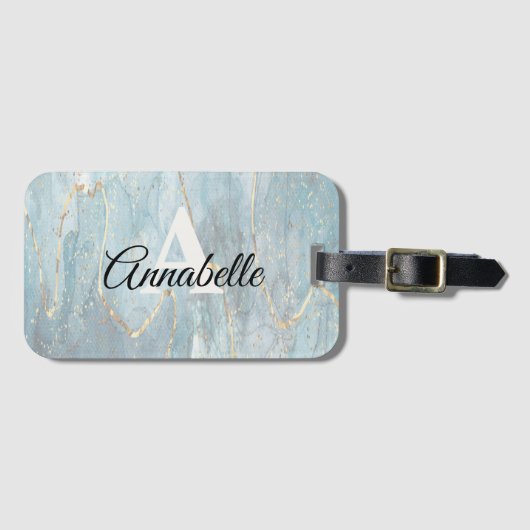 Blauer Marmor mit Mit Monogramm Gepäckanhänger (Vorderseite (Horizontal))