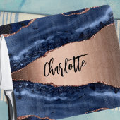 Blauer Marmor Rose Goldname elegant Schneidebrett