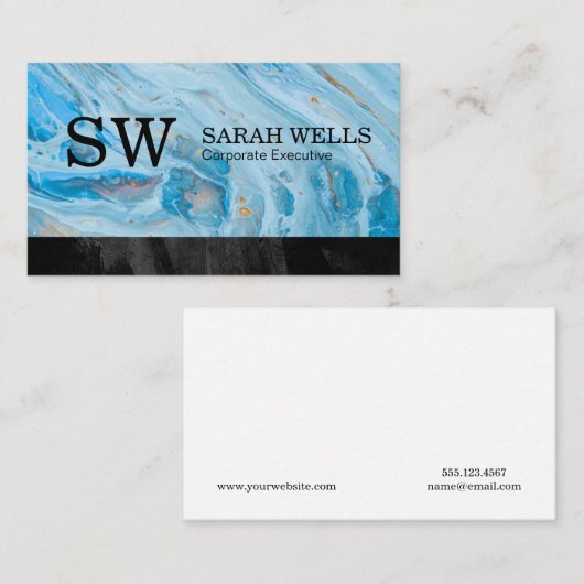 Blauer Marmor | Schwarz Visitenkarte (Vorne/Hinten)