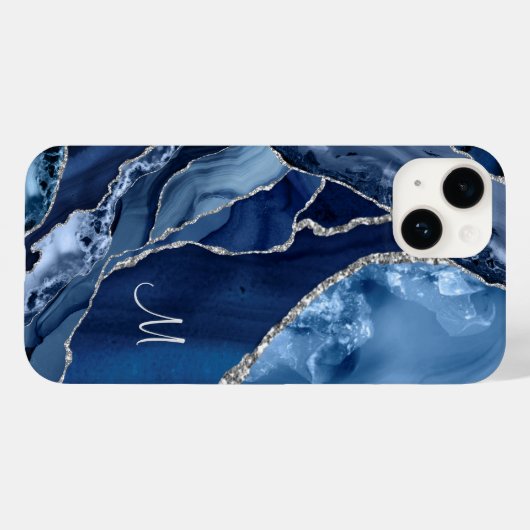 Blauer Marmor Silver Glitzer Girly Glam Case-Mate iPhone Hülle (Rückseite (Horizontal))