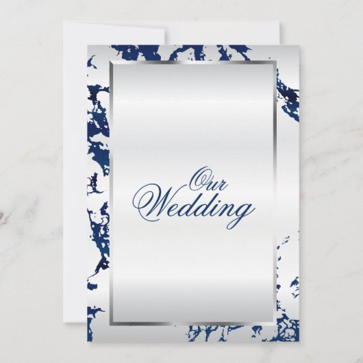 Blauer Marmor, Silver & White Satin Einladung (Rückseite)