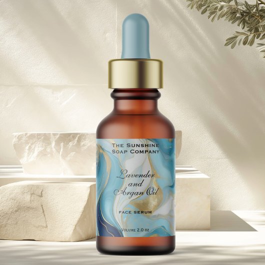 Blauer Marmor und Gold Kosmetik Dropper Flasche Adressaufkleber