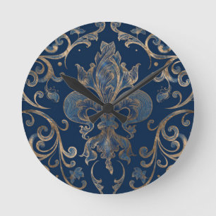 Blauer Marmor und Gold Runde Wanduhr