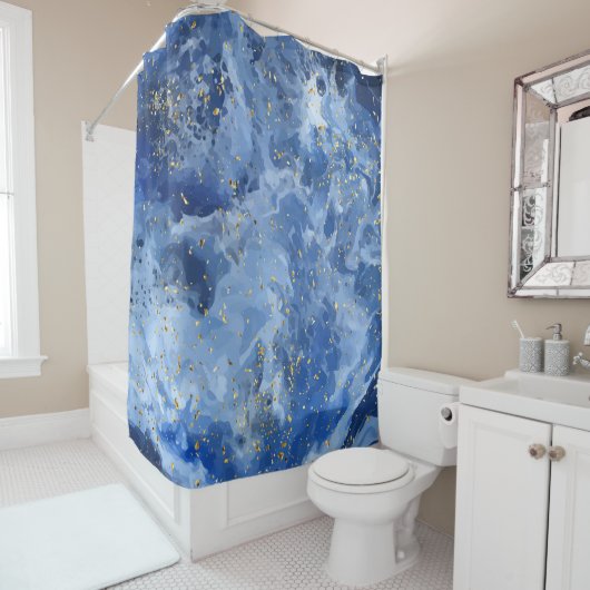 Blauer Marmor und goldene Textur Duschvorhang (Beispiel)