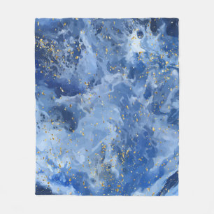 Blauer Marmor und goldene Textur Fleecedecke