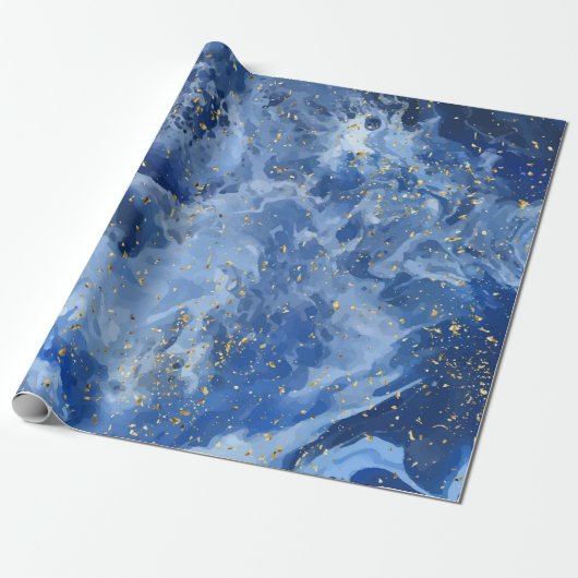 Blauer Marmor und goldene Textur Geschenkpapier (Ungerollt)