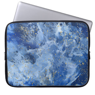 Blauer Marmor und goldene Textur Laptopschutzhülle