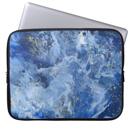 Blauer Marmor und goldene Textur Laptopschutzhülle (Vorderseite)