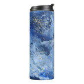 Blauer Marmor und goldene Textur Thermosbecher (Nach links gedreht)