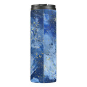 Blauer Marmor und goldene Textur Thermosbecher (Rückseite)