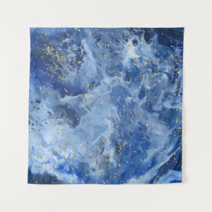 Blauer Marmor und goldene Textur Wandteppich