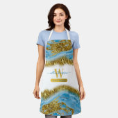 Blauer Marmor und Goldfolie Schürze (Getragen)