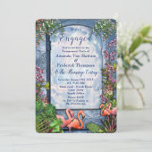 Blauer Marmor und rosa Flamingos Einladung (Stehend Vorderseite)