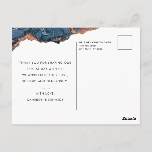 Blauer Marmor von Hand bemalt Danke Postcard Postkarte (Rückseite)
