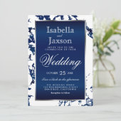 Blauer Marmor, Weiß und Silber Einladung (Stehend Vorderseite)