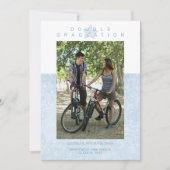 Blauer Marmoreffekt Romantisches Foto Twins Abschl Einladung (Vorderseite)