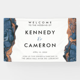 Blauer Marmoreintritt mit handgemalten Hochzeitsba Banner