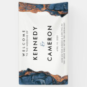 Blauer Marmoreintritt mit handgemalten Hochzeitsba Banner (Vertikal)