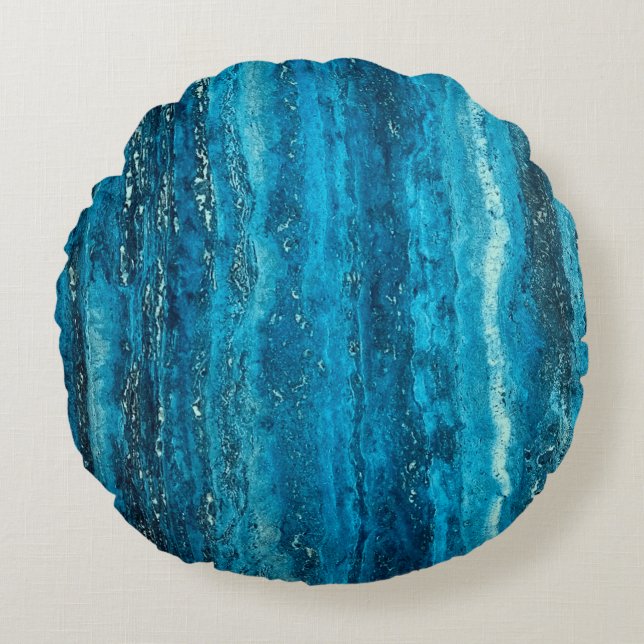 Blauer Marmorstein Rundes Kissen (Vorderseite)