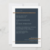 Blauer Marsch Minimal Modern Gold White Wedding Si Einladung (Vorderseite)