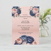 Blauer Marsch und Rose Gold Blumenbridmaier Lunche Einladung (Stehend Vorderseite)