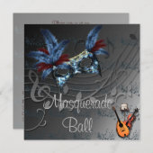 Blauer Maske auf Black Masquerade Ball Einladung (Vorne/Hinten)