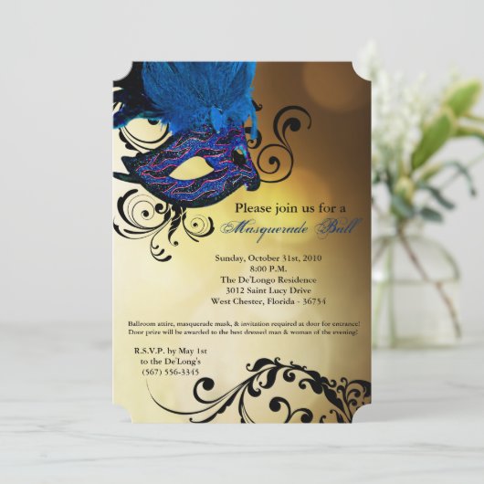 Blauer Maskenball Maskenkostüm Halloween Teil Einladung (Stehend Vorderseite)