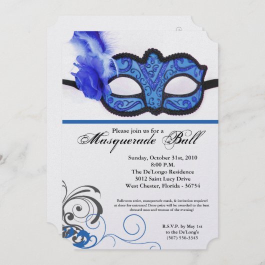 Blauer Maskenball Maskenkostüm Halloween Teil Einladung (Vorne/Hinten)