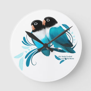 Blauer Maskenlovebirds Runde Wanduhr