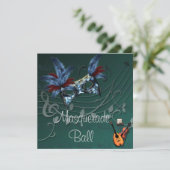 Blauer Masquerade Ball Einladung (Stehend Vorderseite)