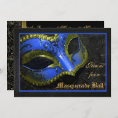 Blauer Masquerade Ball Halloween Einladung (Vorne/Hinten)