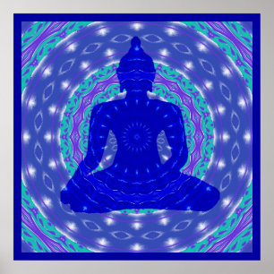 Blauer Medizin-Buddha mit farbenfrohem Mandala Poster