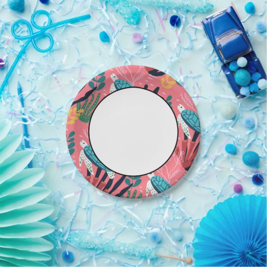 Blauer Meeresschildkröte unter Meeresrosa Pappteller (Party)