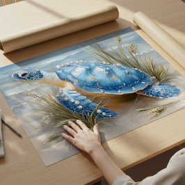 Blauer Meeresschildkröten-Küstenstrand-Kunstprint  Poster