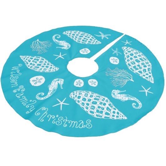 Blauer Meerestier Eigener Text Polyester Weihnachtsbaumdecke (Schrägansicht)