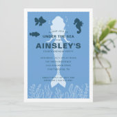 Blauer Meerjungfrau Geburtstag Einladung (Stehend Vorderseite)