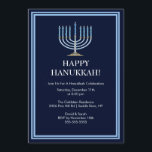 Blauer Menorah Hanukkah Feier Einladung<br><div class="desc">Beginnen Sie Ihre Feier mit unserer eleganten, blauen Menorah Hanukah Celebration Party Einladung. Vergewissern Sie sich, dass alle Ihre Freunde und Familienmitglieder in dieser Feriensaison mit Ihnen feiern können! Hanukkah ist eine beliebte Jahreszeit für die meisten, seien Sie sicher, von Lieben umgeben zu sein, während Sie Erinnerungen, die ein Leben...</div>