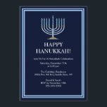 Blauer Menorah Hanukkah Feier Einladung<br><div class="desc">Beginnen Sie Ihre Feier mit unserer eleganten, blauen Menorah Hanukah Celebration Party Einladung. Vergewissern Sie sich, dass alle Ihre Freunde und Familienmitglieder in dieser Feriensaison mit Ihnen feiern können! Hanukkah ist eine beliebte Jahreszeit für die meisten, seien Sie sicher, von Lieben umgeben zu sein, während Sie Erinnerungen, die ein Leben...</div>