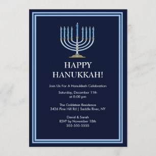 Blauer Menorah Hanukkah Feier Einladung