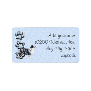 Blauer Merle australische und 3 blaue pawprints Adressaufkleber
