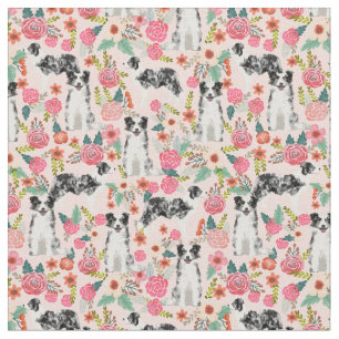 Blauer Merle Border Collie Vintag rosa Blumenmuste Stoff