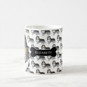 Blauer Merle Cartoon Sheltie mit Dog Bone und Name Kaffeetasse (Mittel)
