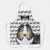 Blauer Merle Cartoon Sheltie mit Dog Bone und Name Schürze (Vorderseite)